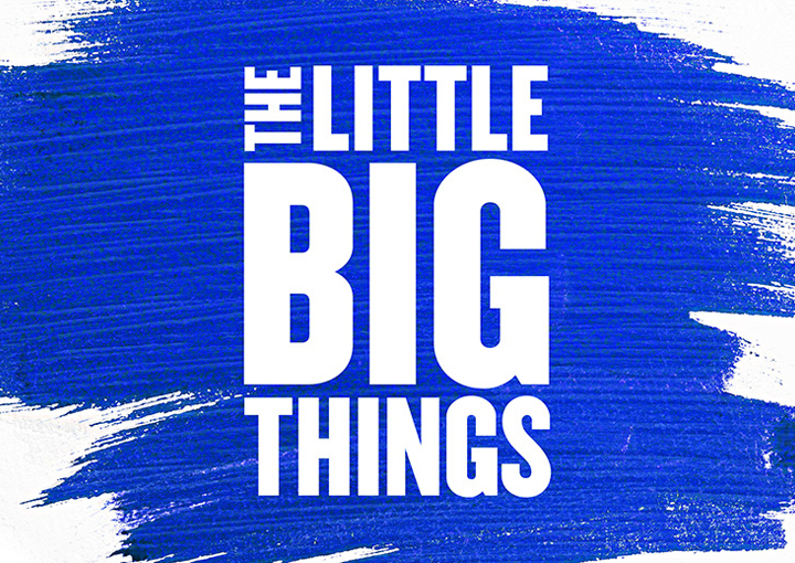 Blue background in brush strokes with white text.