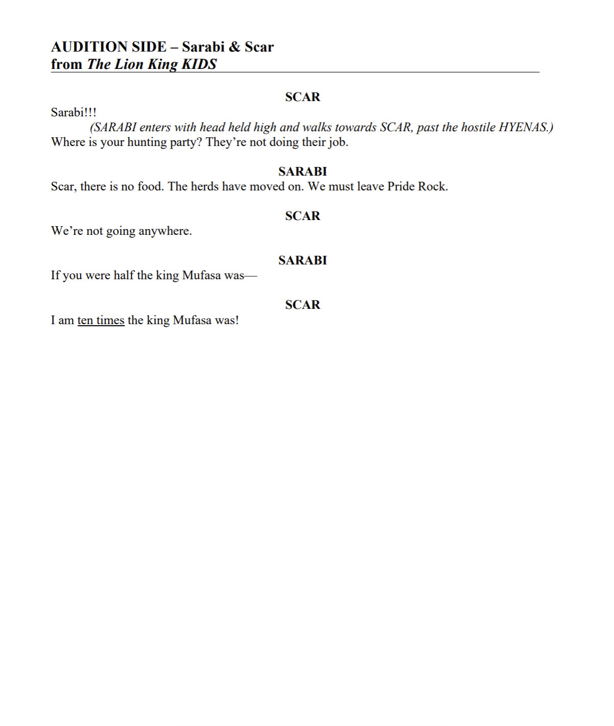 Audition Side Sarabi Scar