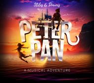 Pirate ship at dusk with Wendy and Peter. Text over the top reads Stiles & Drewe's Peter Pan A Musical Adventure.