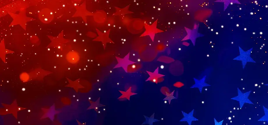 Blue and red stars against a sparkling background