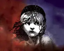 Illustration of young girl (Cossette) in red, white and green smoke