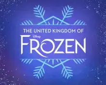 Blue background with UK of Frozen artwork in a blue snowflake
