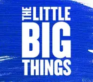 Blue brush strokes with 'The little Big Things' in white text in front