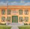 School Exterior backdrop used in productions of Grease and High School Musical