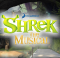 A curtain warmer of a forest with the Shrek the Musical logo