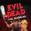 Evil Dead The Musical logo in red with a man and woman holding a chainsaw